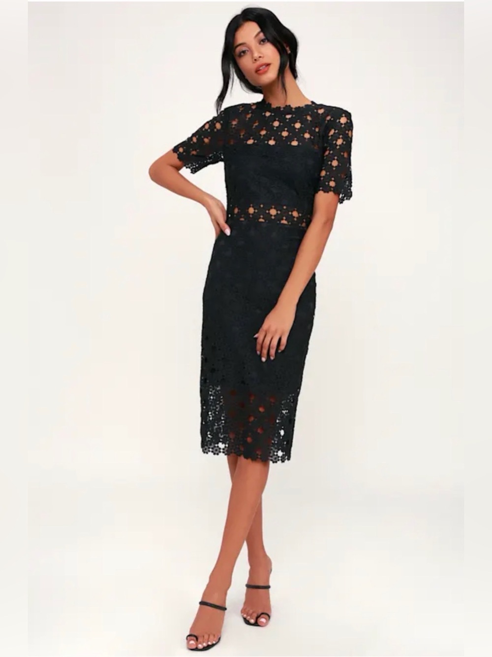 Lulu's Black Crochet Midi Dress